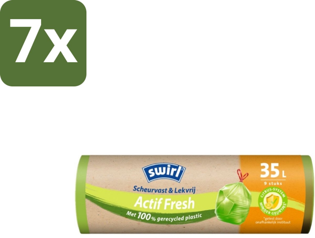 7 x Swirl – Vuilniszakken – Trekband Geparfumeerd Actif Fresh – 35 L – 9 zakken - Koffiezetapparaat