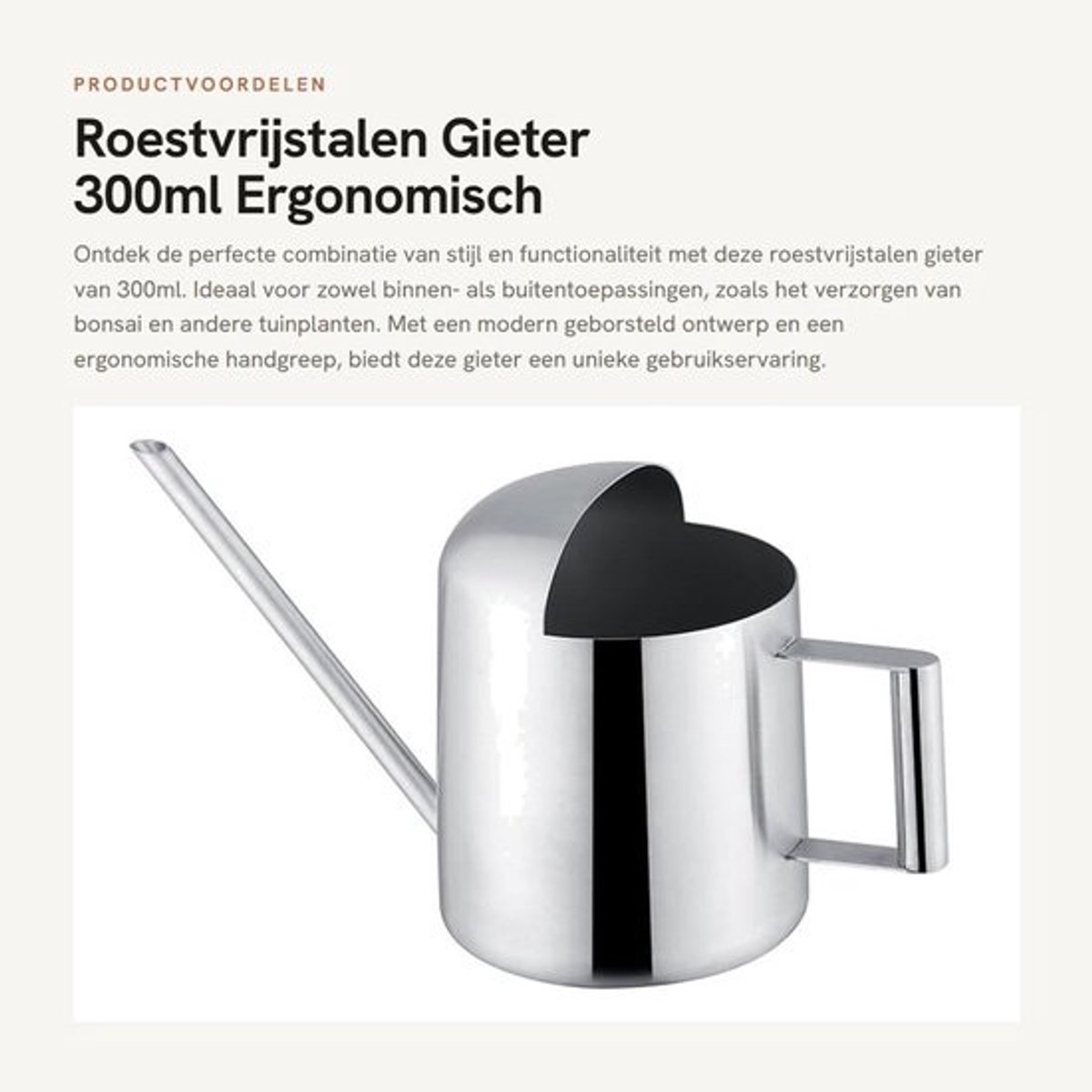 Roestvrijstalen Gieter - Planten Water geven - Elegant ontwerp - Zilver - Duurzaam materiaal - Geschikt voor binnen en buiten - 300 ml