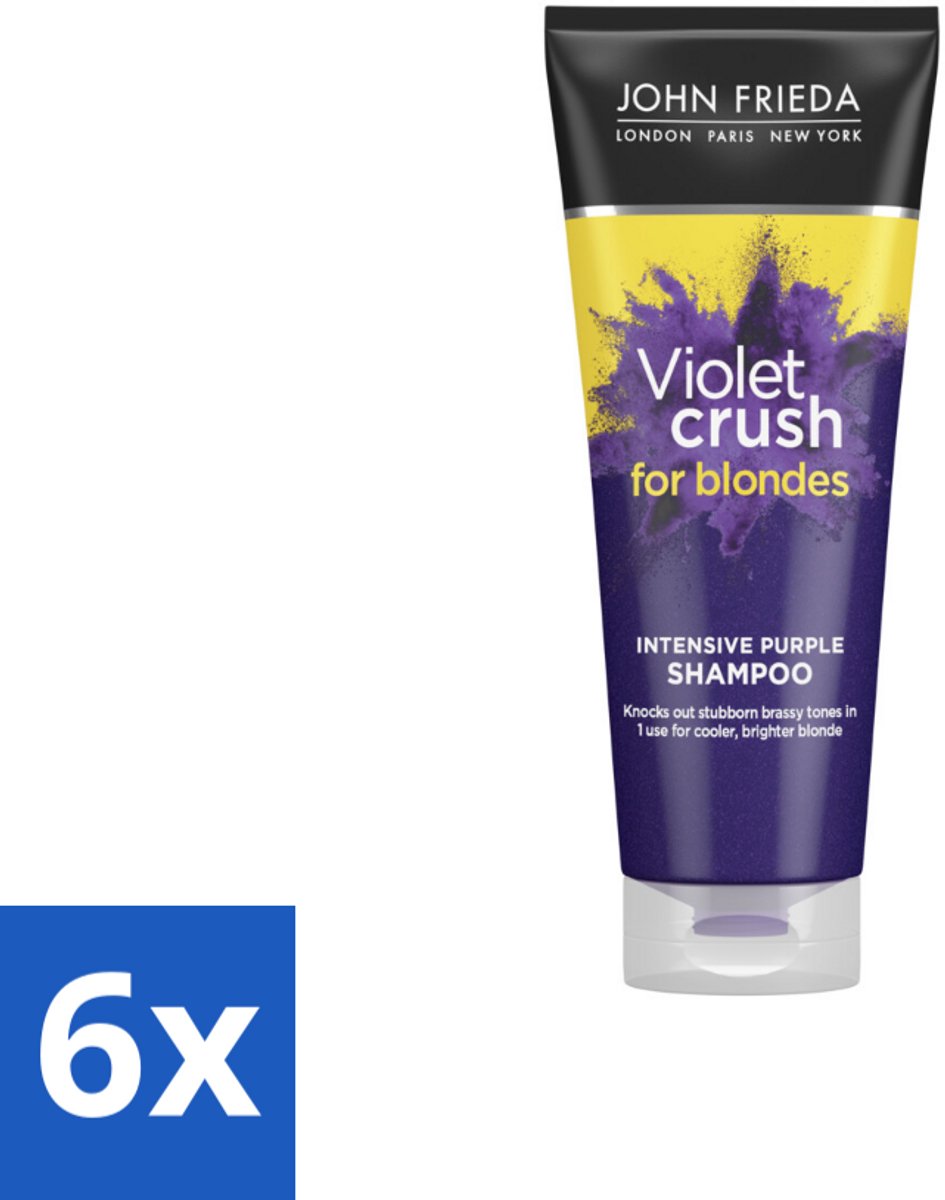 6 x John Frieda – Shampoo – Sheer Blonde Violet Crush Intensive Purple – Tegen gele ondertonen – 250 ml - Gele En Oranje Tonen Neutraliseren - Zilvershampoo - Platinum Finish - Kleurcorrectie - Blond Haar