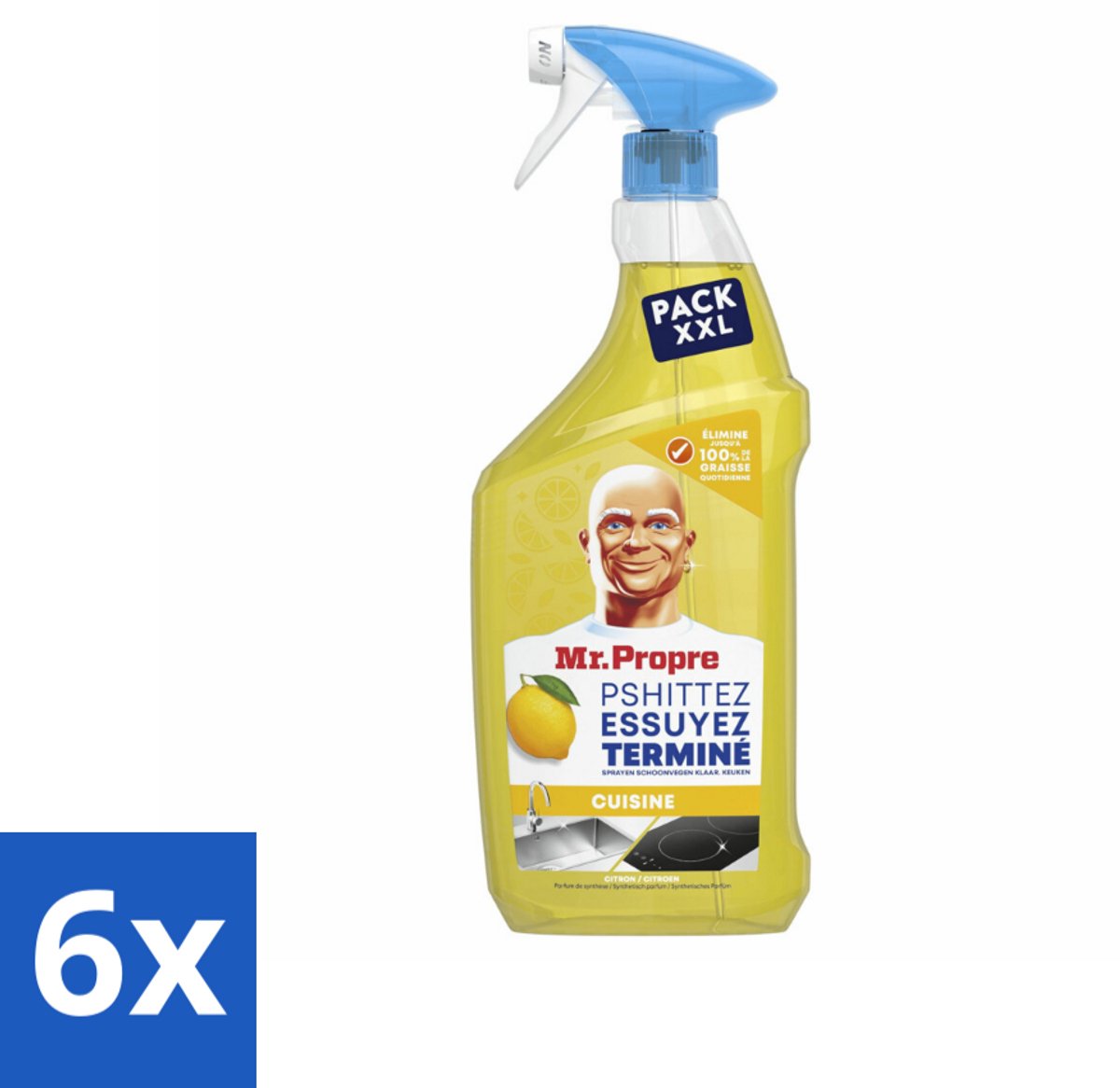 6 x Mr. Propre – Flash Reinheid Spray – Ontvetter & Allesreiniger – Lemon – 800 ml - Ontvetter - Allesreiniger - Citroen - Schone Glans - Streeploos