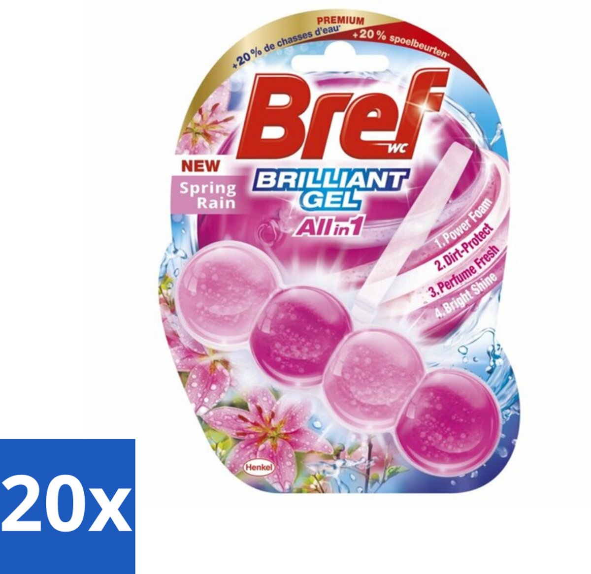 20 x Bref - Toiletblok - Brilliant Gel - Spring Rain - 42g - Toiletblok - Toilet Reinigen - Toilet Reinigingsgel - Toilet Glans - Toilet Frisheid