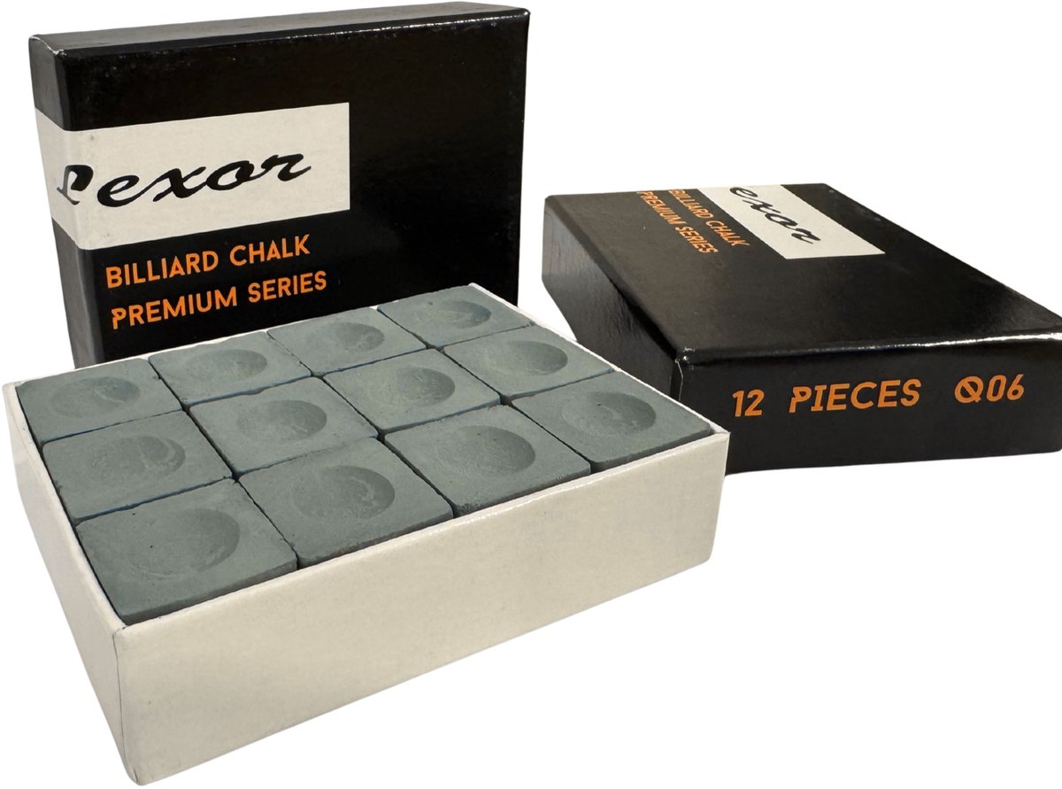 Lexor Premium Billiard Chalk Q06, box 12pcs., Anthracite - biljartkrijt antraciet