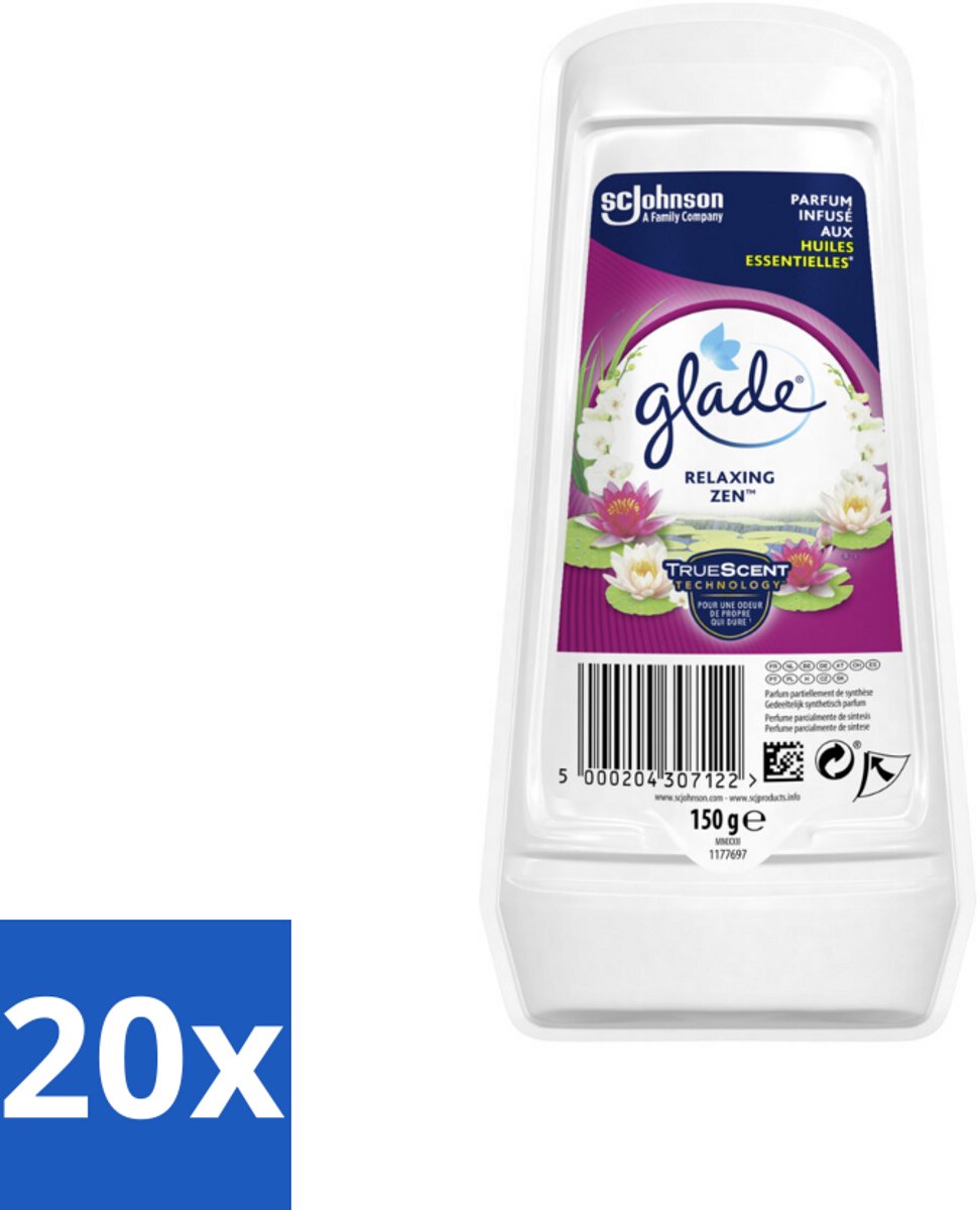 20 x Glade – Luchtverfrisser Gel – Relaxing Zen – 150 g - Luchtverfrisser Gel - Ontspannende Geur - Langdurige Frisheid - Geur Neutraliseren - Essentiële Oliën