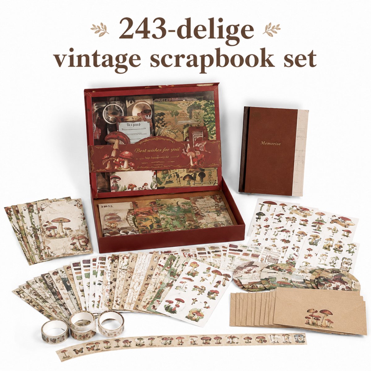 Namajunas - A6 Dagboek Cadeauverpakking - Met scrapbookpapier en washi-stickers - Retro-elementen 125-stucks - DIY Knutselset - Hobby & Creatief - Cadeaudoos - Creatief speelgoed - Cadeautip - Back to school