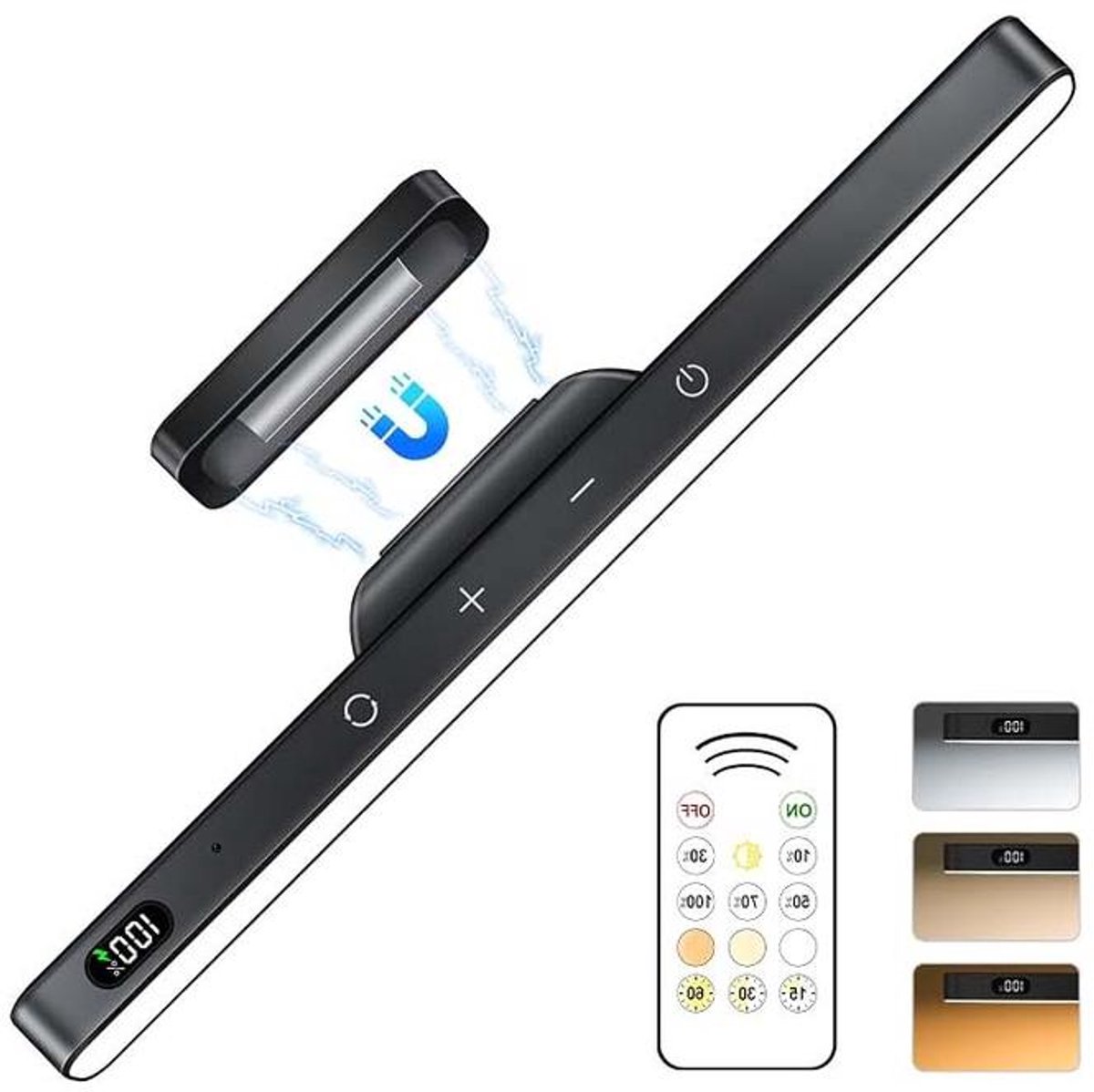 KZQ 3W wandlamp - Wandlamp met draadloze afstandsbediening - Werkt op oplaadbare batterijen - Dimbaar en timerbaar, artistieke verlichting - Geschikt voor schilderijen - Draadloze magnetische galerielamp - Zwart