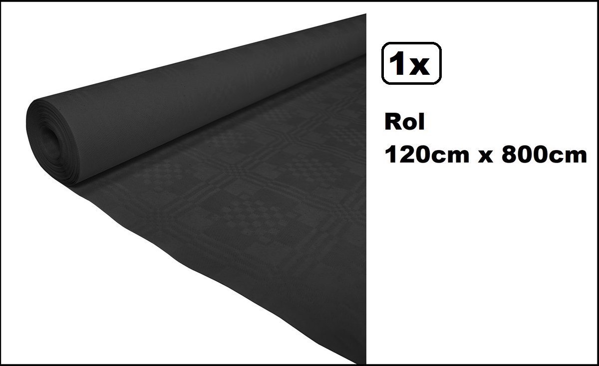 1x Tafelrol tafelkleed zwart 120cm x 800cm papier - Party diner food festival eten fun thema feest party