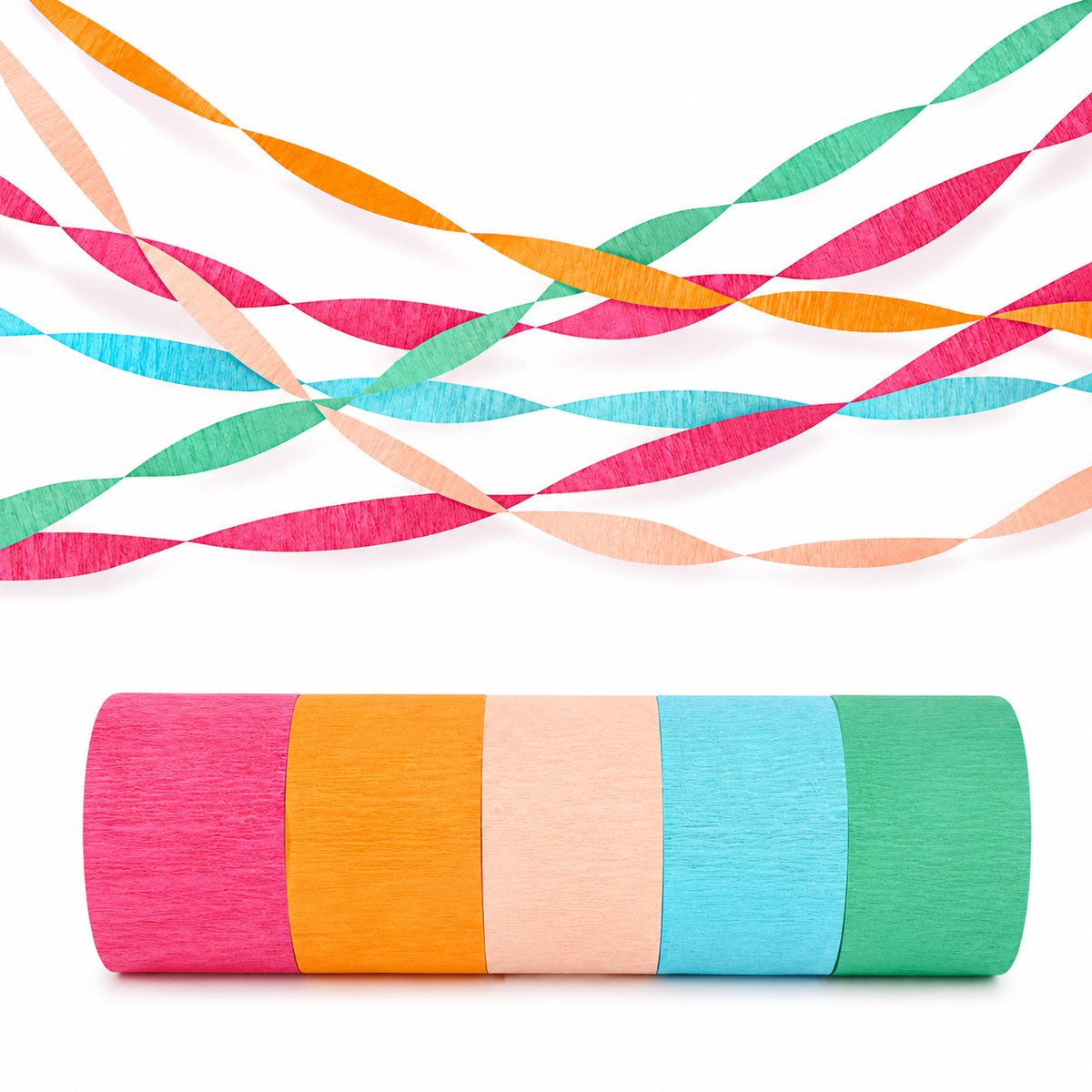 Tolvia Crêpepapier Slingers - 5 Rollen Streamers - 24,7 m x 4,6 cm per Rol - Kleurrijke Feestdecoratie - Verjaardag Versiering - Multikleur