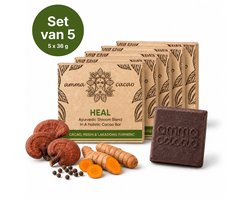 CacowGirls HEAL Cacao Bars – Ceremoniële Cacao met Reishi, Lakadong Kurkuma & Zwarte Peper – 5 x 36 g
