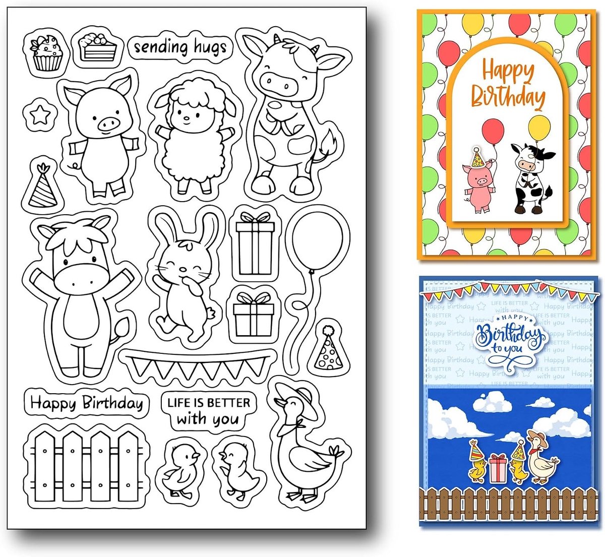 Duidelijke Dieren Stempels voor Kaarten Maken en Scrapbooking - Schapen, Varkens, Koeien, Konijnen en Eenden voor Creatieve Projecten