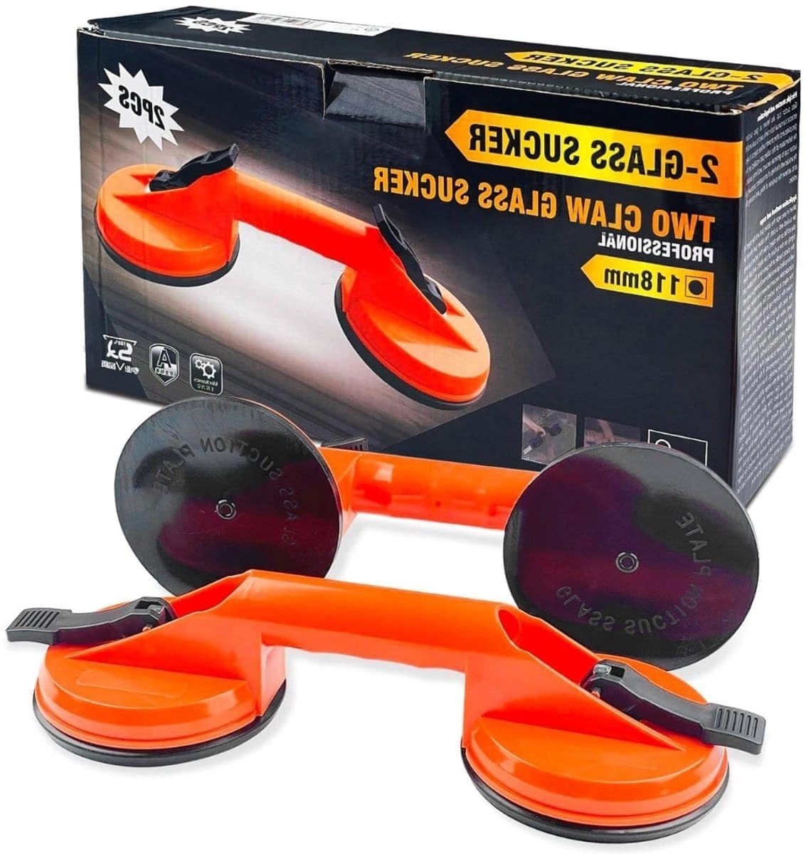 Klarven® Tegeltiller Vacuum Oranje - Sterke Zuignap Voor Stevige Grip - Til Tot 100 KG, Voorkomt Krassen En Schuiven - Set Van 2 - B 33 x D 18 x H 9 cm