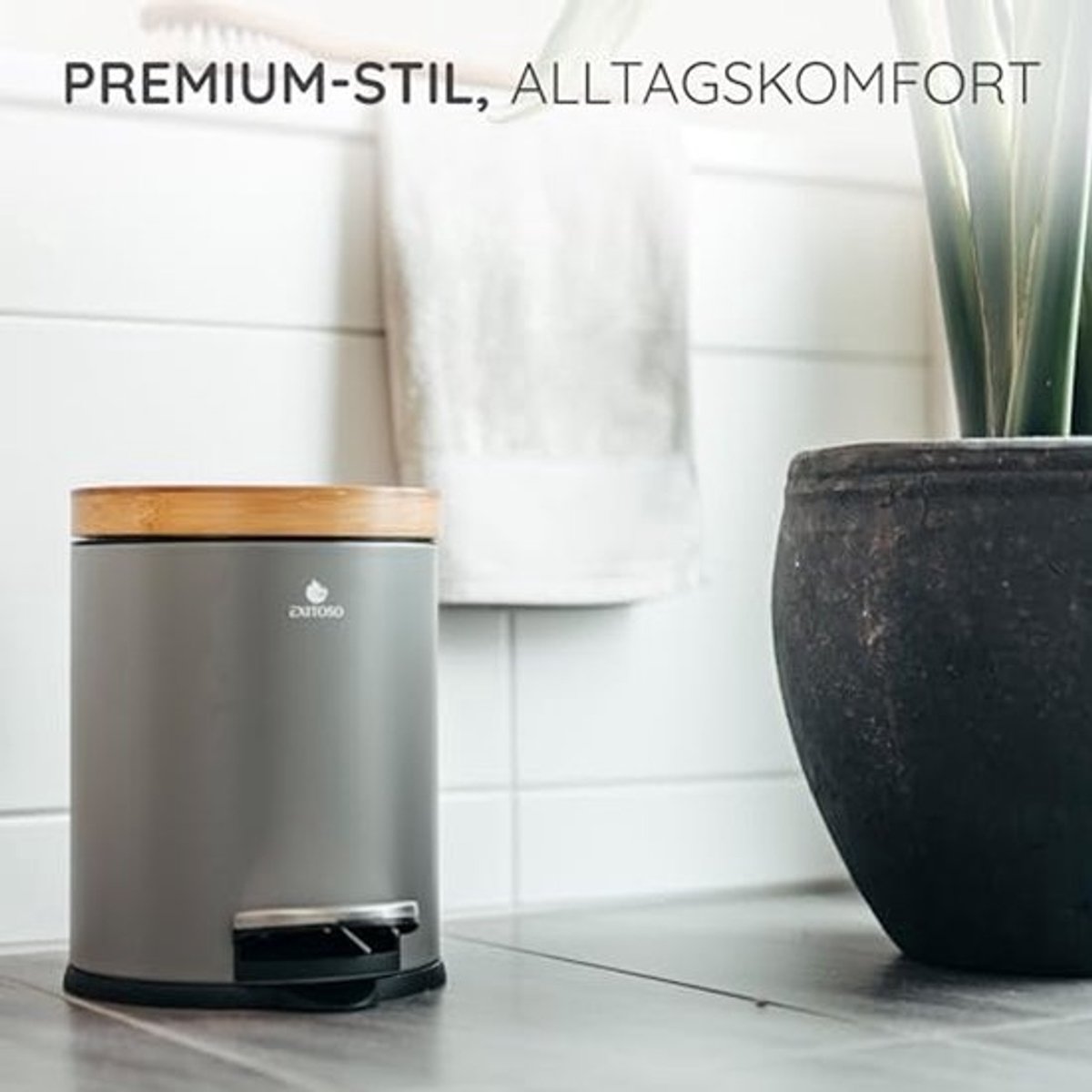 Vuilnisemmer Badkamer 5L - Cosmetica-emmer met Bamboe Deksel en Softclose Mechanisme - Antislip Pedaalemmer van Roestvrij Staal