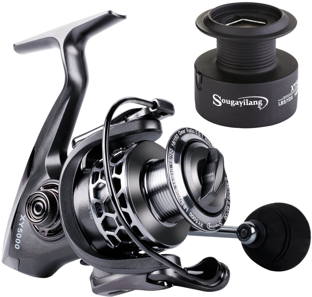 Sougayilang Visserij Reel 13+1BB Lichtgewicht Ultra Glad Aluminium Spinning Visserij Reel met Gratis Spare Grafiet - ShopVlot
