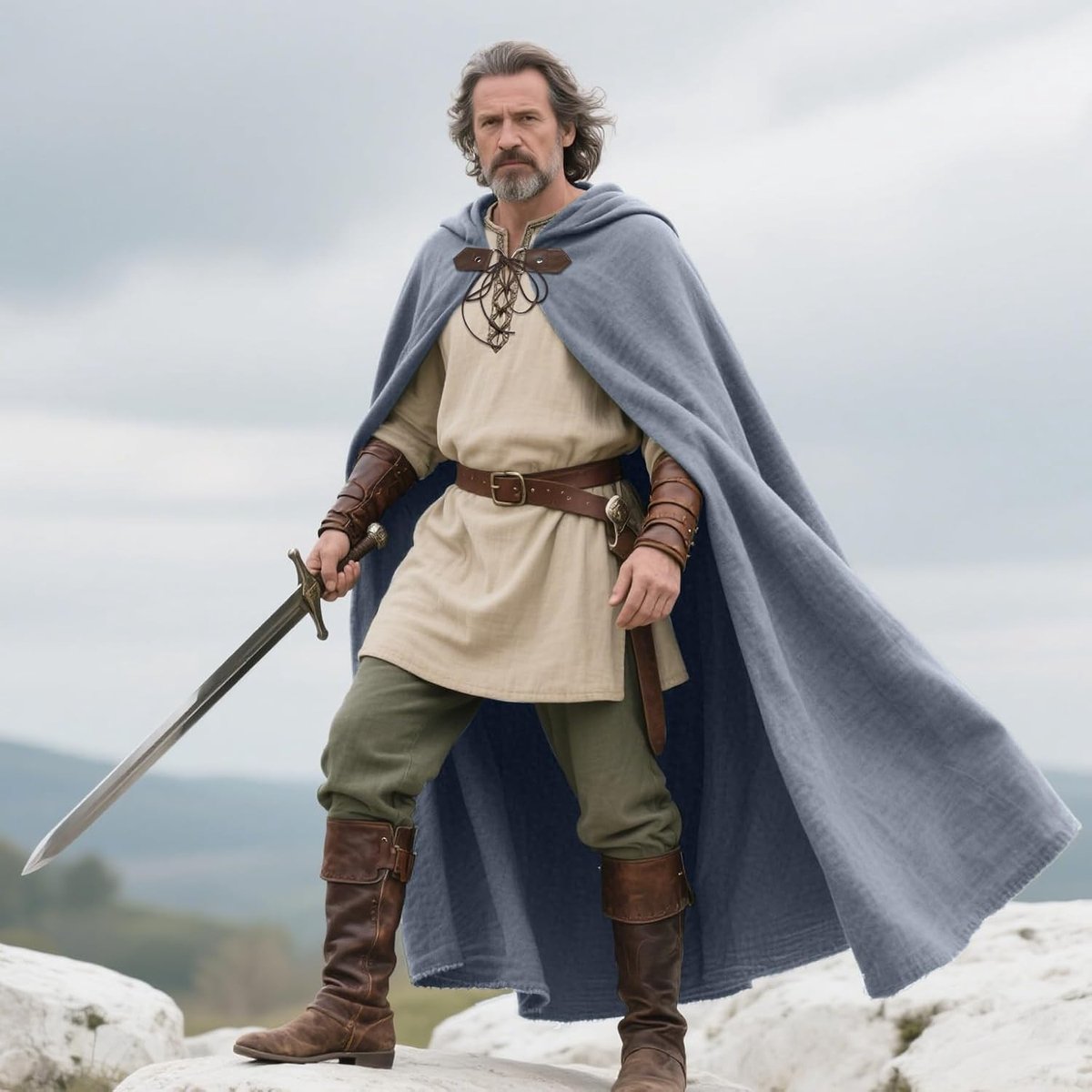 Medieval Cape met Kap van Linnen voor Heren en Dames - Perfect voor Halloween en Renaissance Evenementen in Grijs