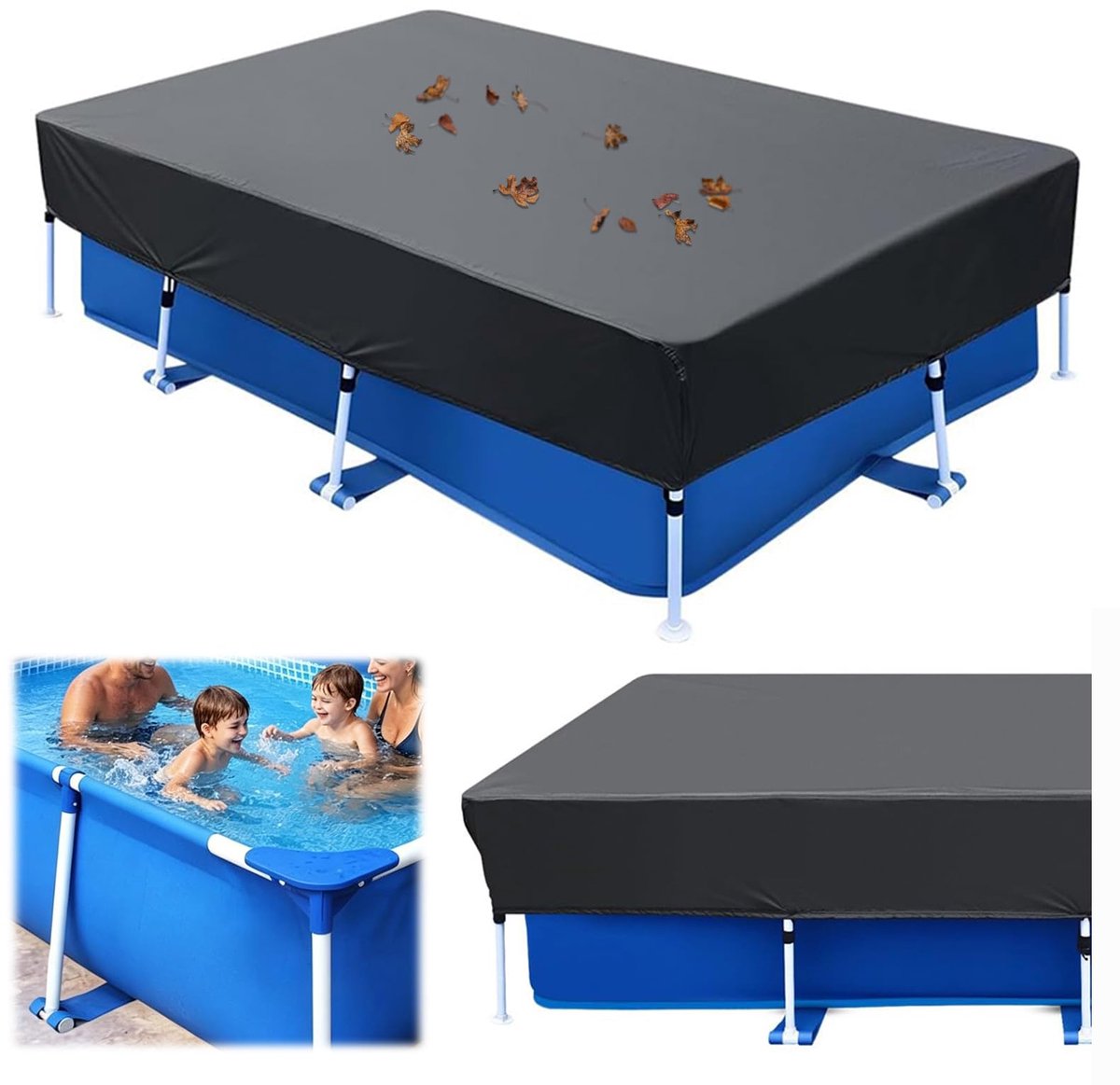 Hengrongshen Zwembadafdekking, rechthoekig, 300 x 205 x 30 cm, opvouwbaar zwembadzeil, waterdicht en stofdicht - ShopVlot