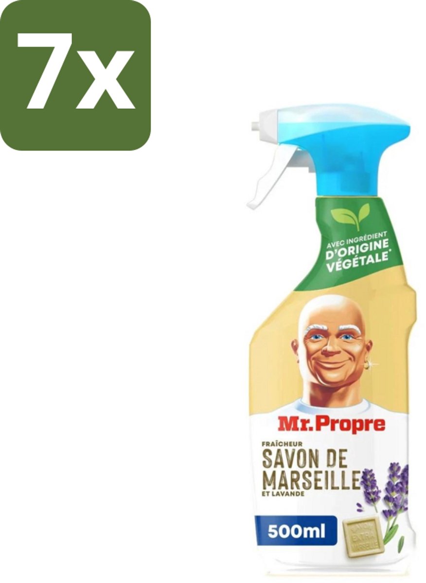 Mr. Proper - Allesreiniger Spray - Marseille zeep en Lavendel - Natuurlijke ingrediënten - 500 ml - Bulkverpakking - 7 stuks