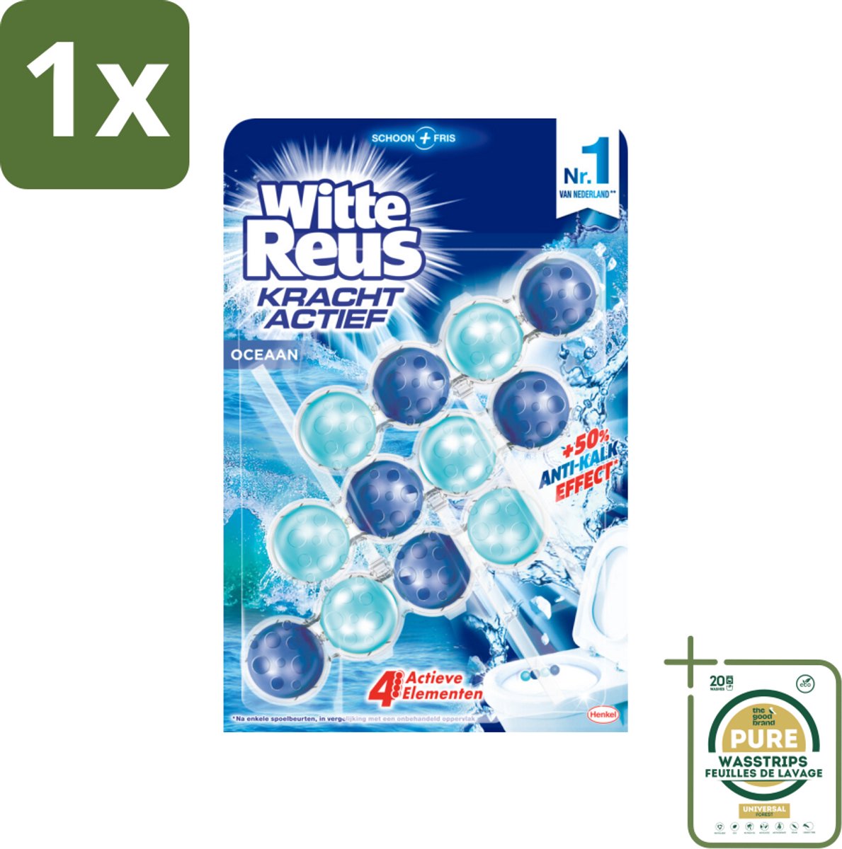 1 x Witte Reus - Kracht Actief Toiletblok - Oceaan - 3 Toiletblokken- Toiletblok Oceaan - Frisse Geur Toilet - Reinigend Toiletblok - Anti-kalk Toiletblok - Hygiëne Toilet