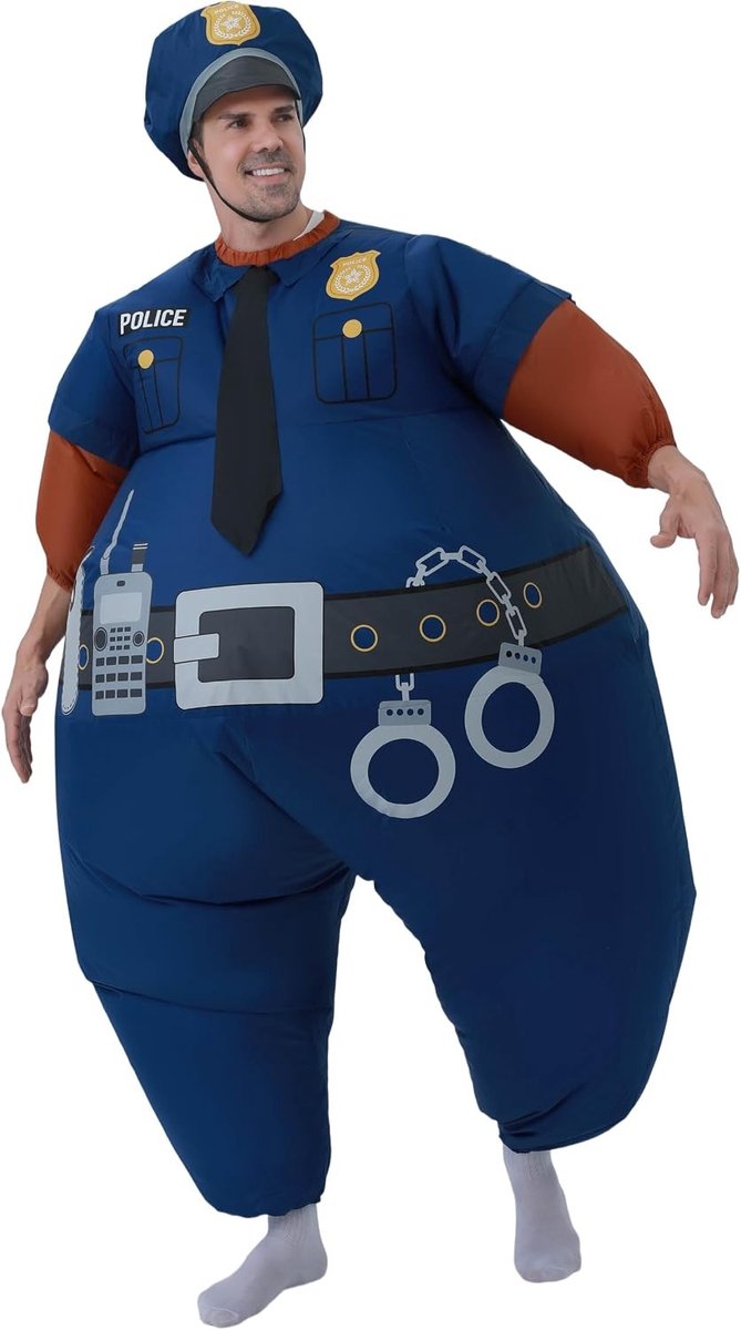 Opblaasbaar Politiekostuum voor Volwassenen - Perfect voor Halloween, Carnavalsfeesten en Verkleedpartijen voor Personen van 150-190 cm