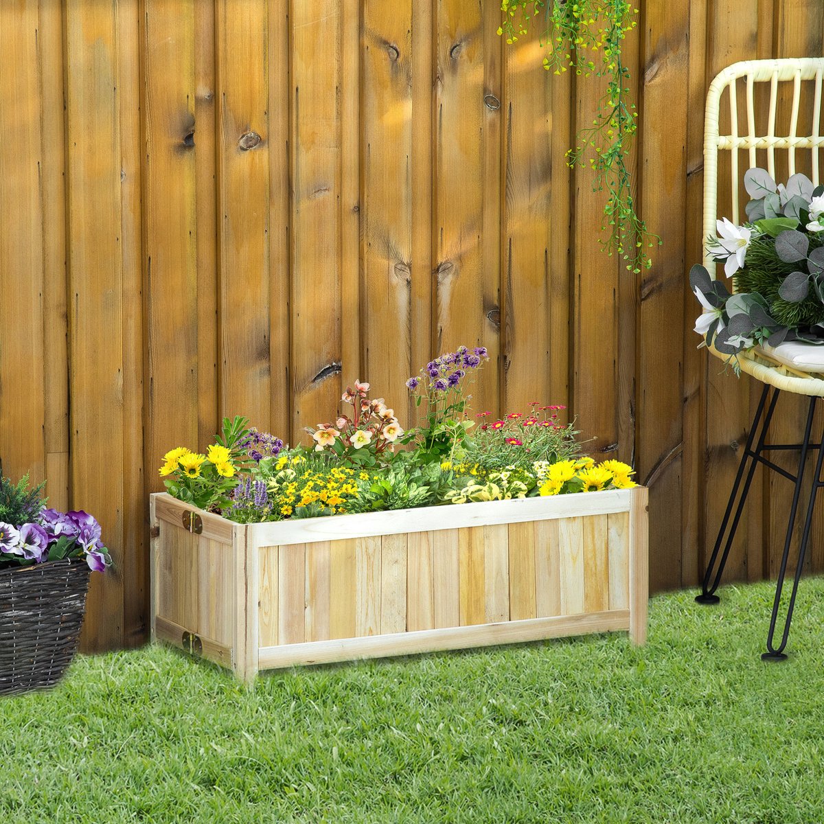 REDOM - Plantenbak - Opvouwbaar - Met drainageopeningen - Staande plantenbak - Buiten - Hout - Naturel hout - 70 x 30 x 25 cm
