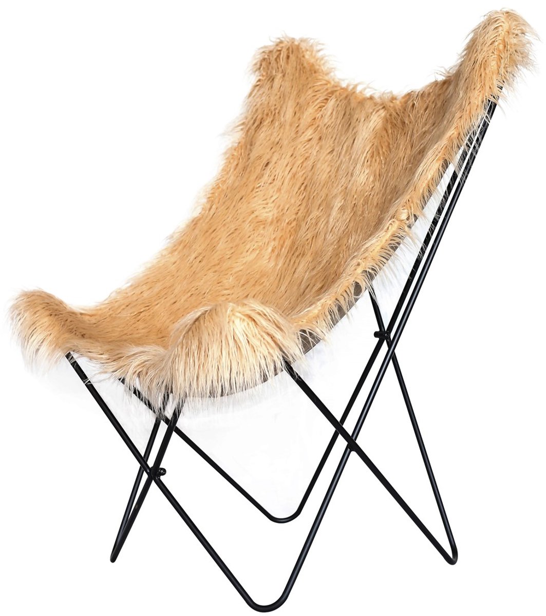Padiro loungestoel - bruin / beige - kunstbont - metalen onderstel - 71 x 104 x 75 cm - bohemian