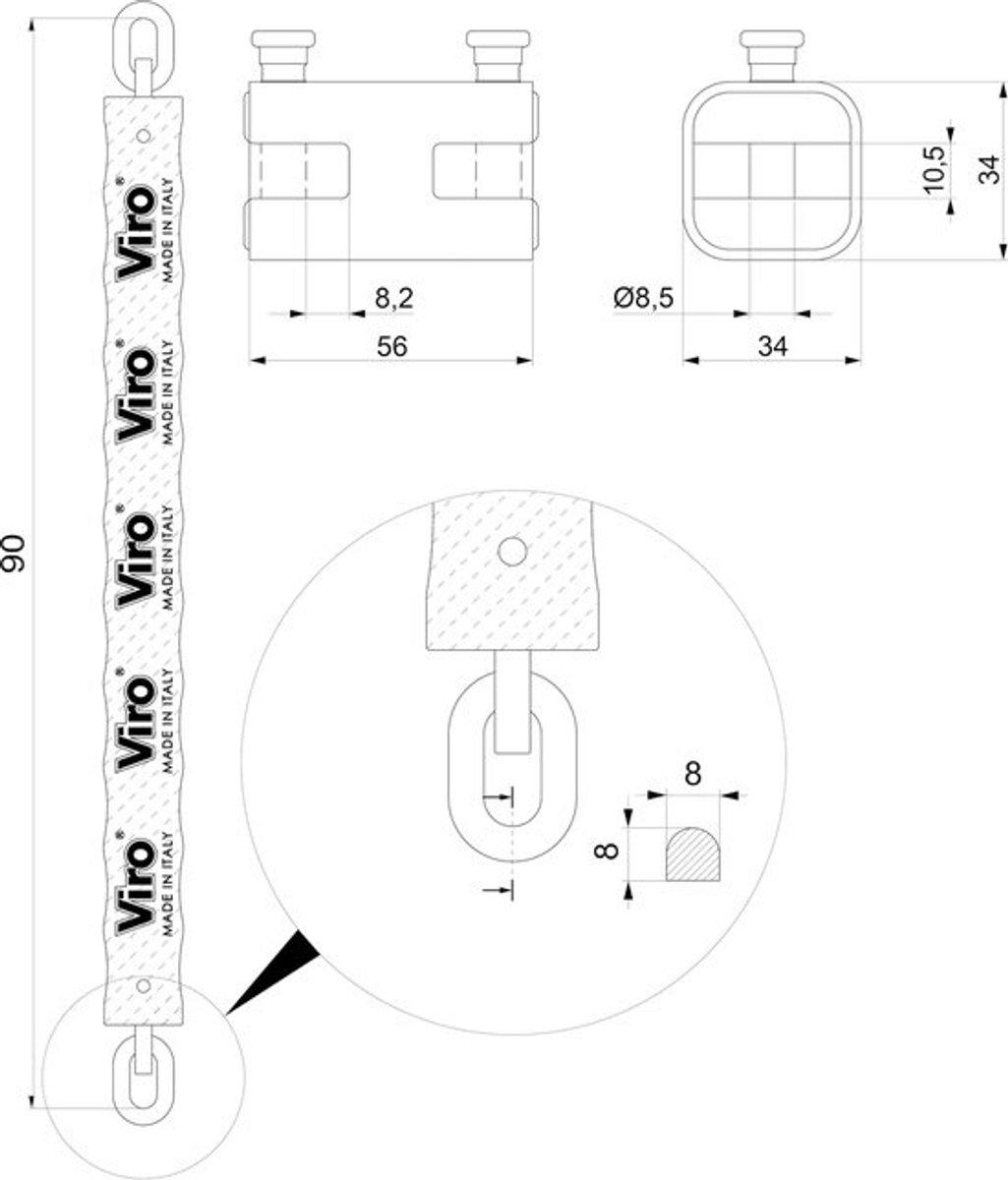 Kettingslot voor motorfiets en scooter - Halfronde ketting 90 cm, 8 mm dik, met scheurvast hangslot