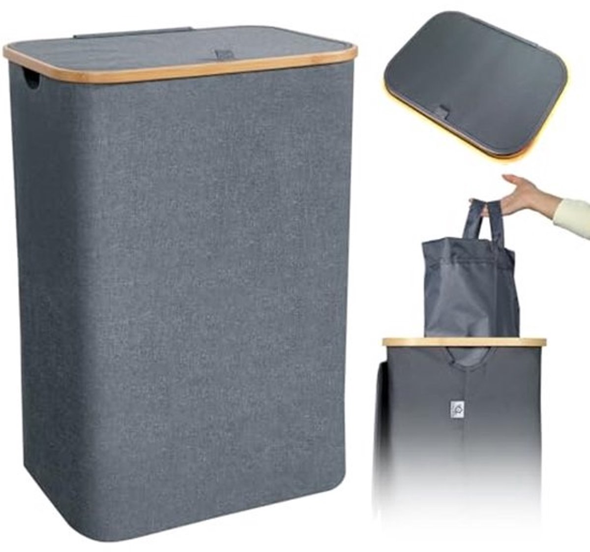 Smal 100 L Wasmand met Deksel en Afneembare Zak - Opvouwbare Wasmand voor Badkamer en Slaapkamer
