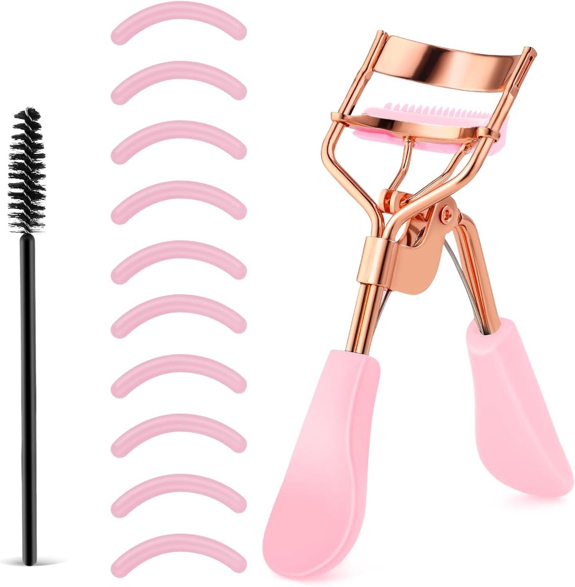 Professionele Wimperkruller van RVS met 10 Silicone Vervangpads en Ingebouwd Kam voor Alle Oogvormen, Ideaal voor Make-up en Wimperstyling