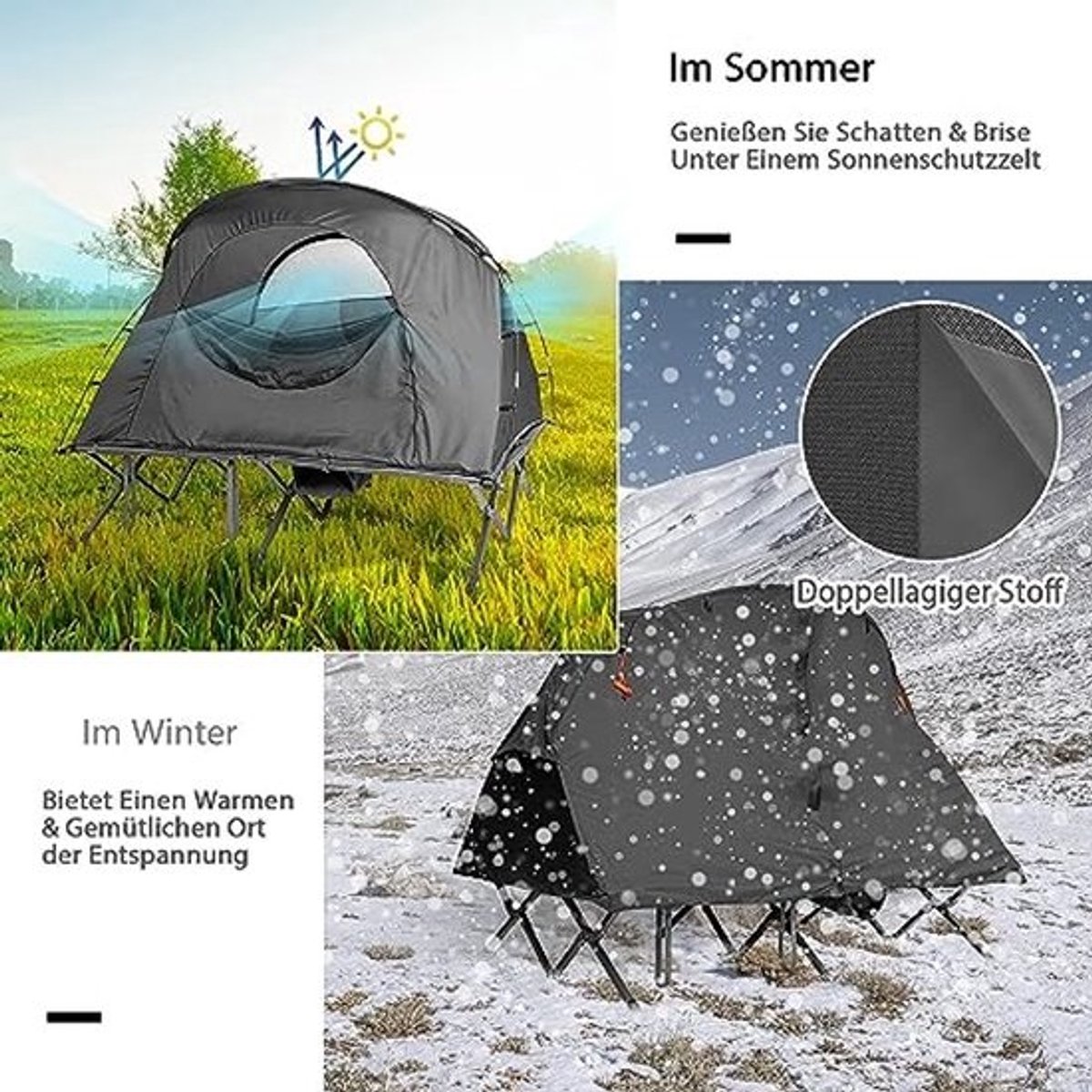 Camping Bed met Tent voor 2 Personen - 4-in-1 Waterdichte Tent met Opblaasbaar Matras en Draagtas