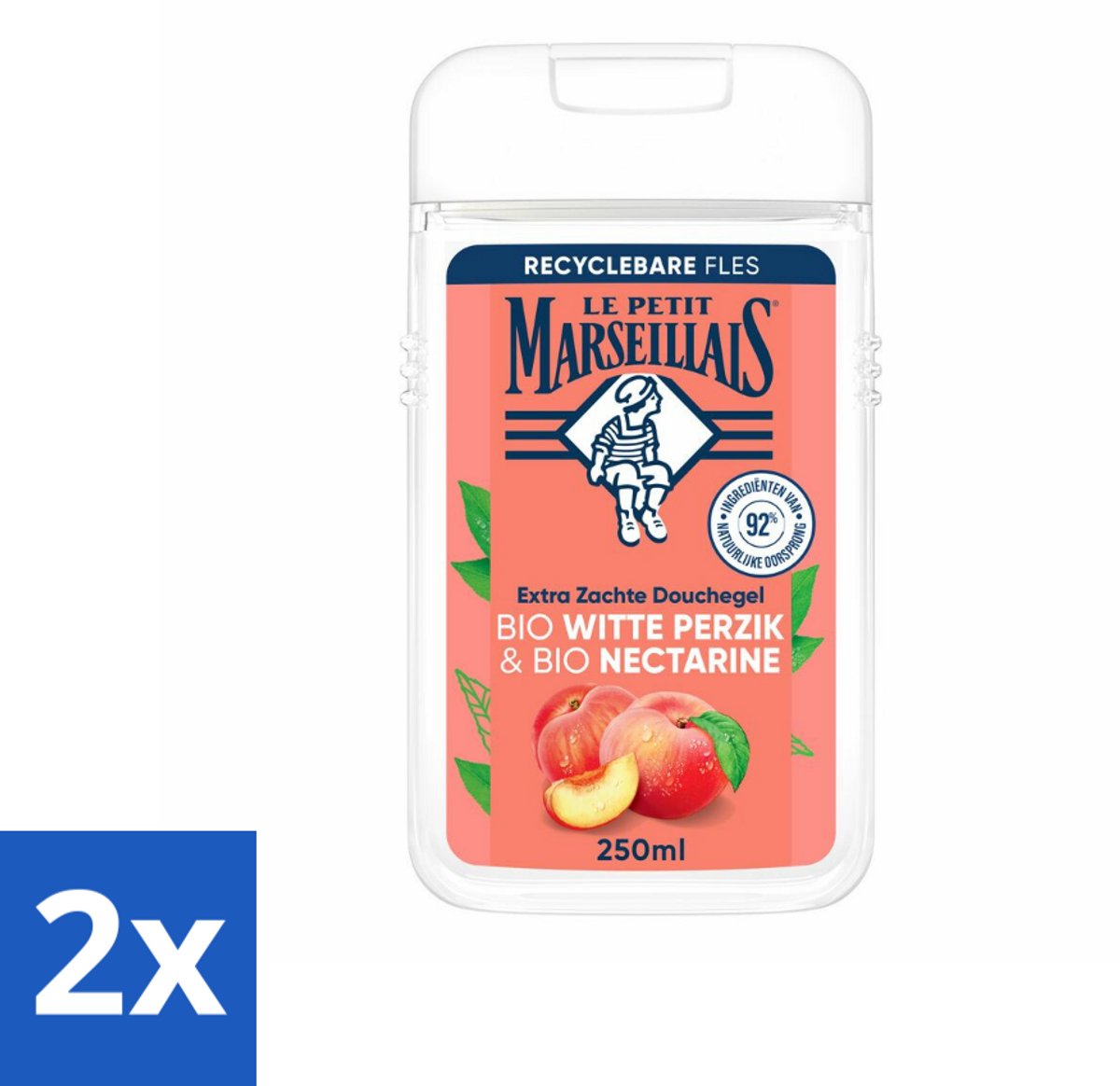 Le Petit Marseillais – Douchegel – Bio Perzik & Nectarine – Verfrissend – 250 ml - Voordeelverpakking - 2 stuks