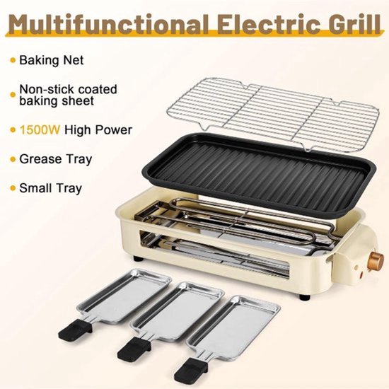 casalora® - Bakplaat electrisch - Tafelgrill - Grill apparaat - Tepanyaki bakplaat - Gourmetstel - Met Grillnet & Anti-Aanbak Verwijderbaar Kookplaat - Regelbare thermostaat - Vaatschoonmachinebestendig - rookloze barbecue - voor binnen en buiten — afbeelding 2