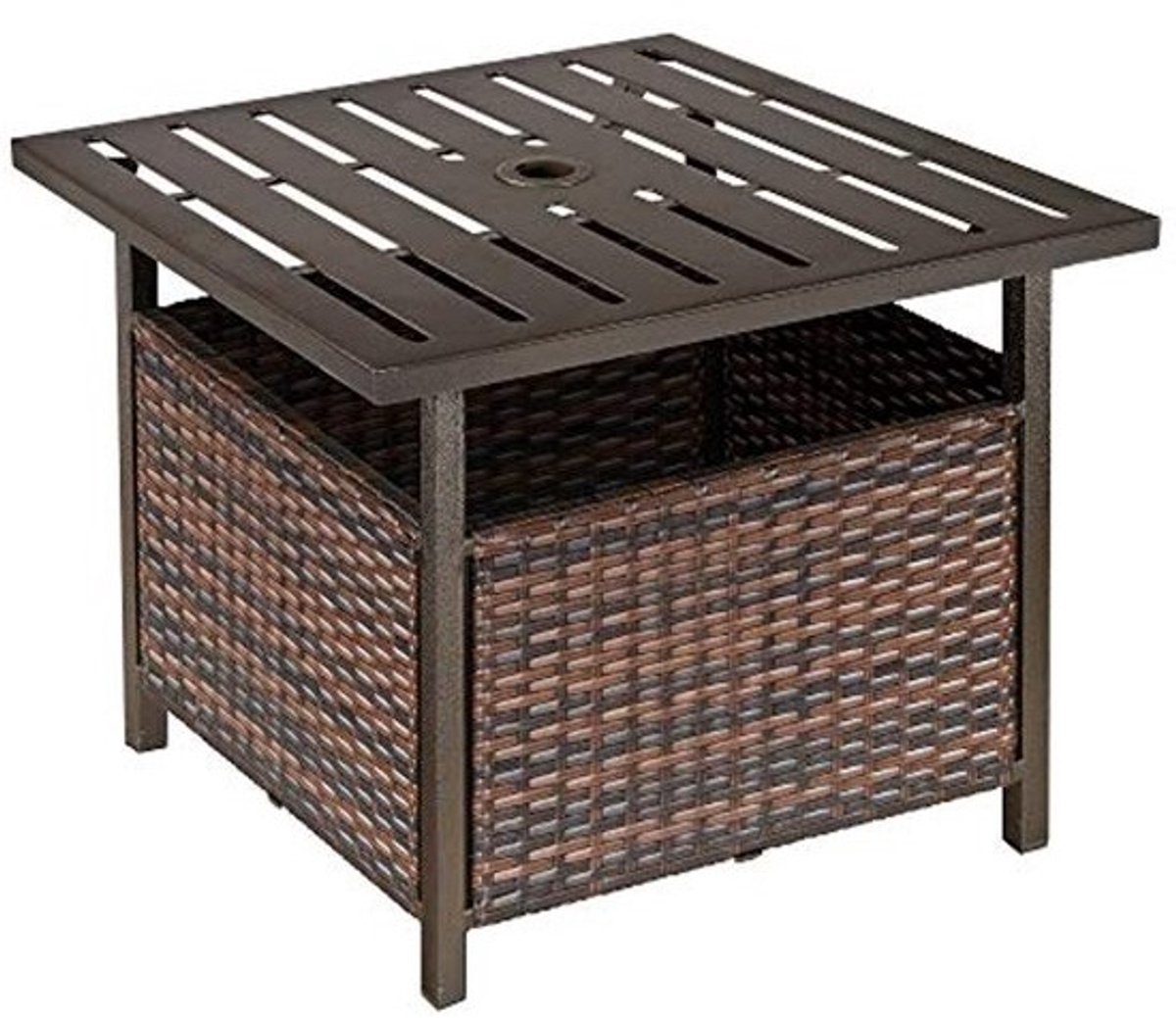 Rotan Tuintafel met Parasolgat - Compacte Salontafel voor Tuin en Balkon