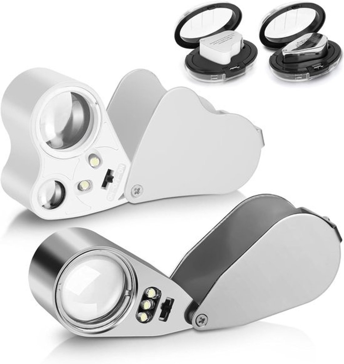 Loep Vergrootglas met LED en UV-Licht - Draagbare Vergrootglazen 30X, 40X, 60X - 2 Stuks