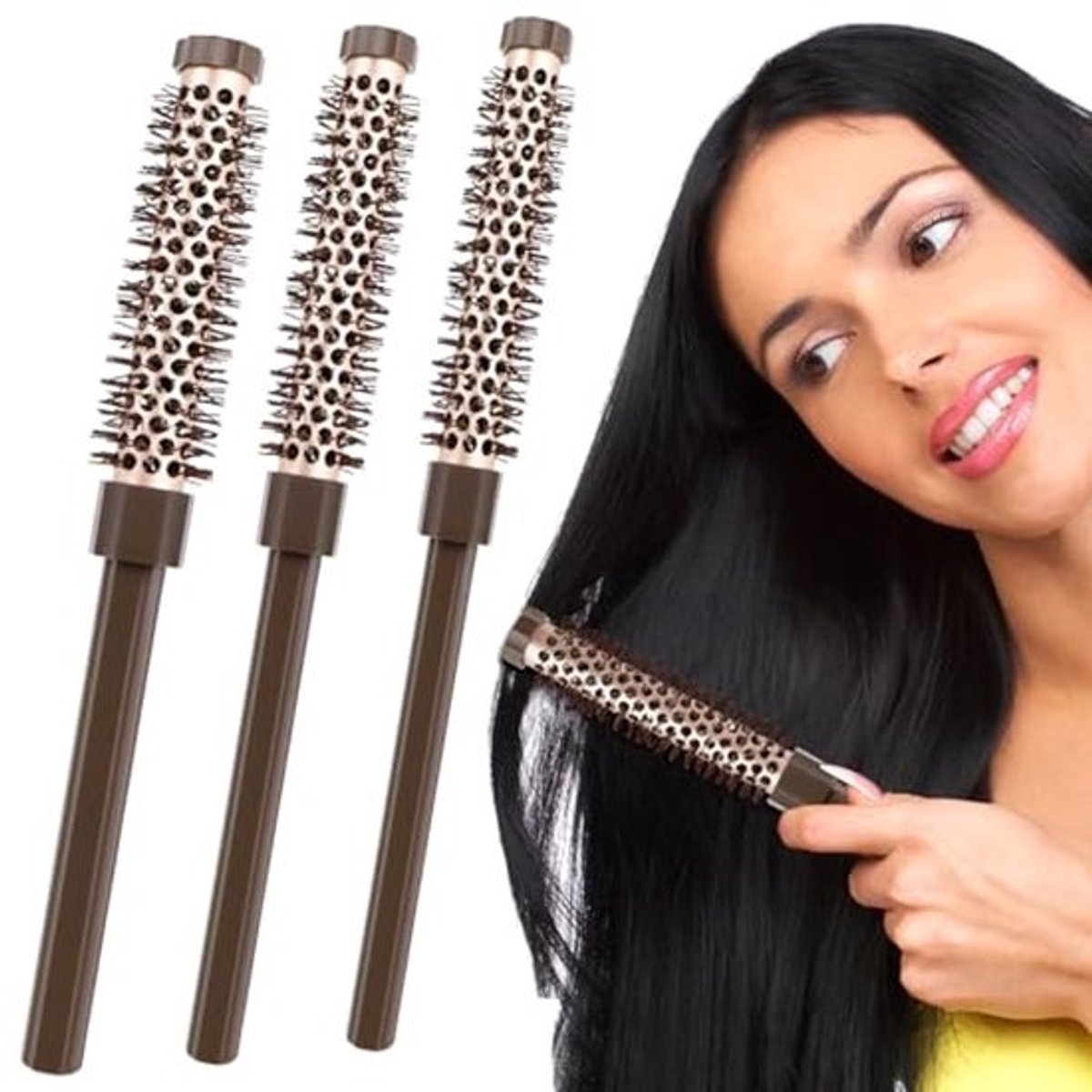 Ronde föhnborstel set van 3 - Voor volumineuze styling van kort, lang en krullend haar - Ideaal voor gladde kapsels en baardverzorging
