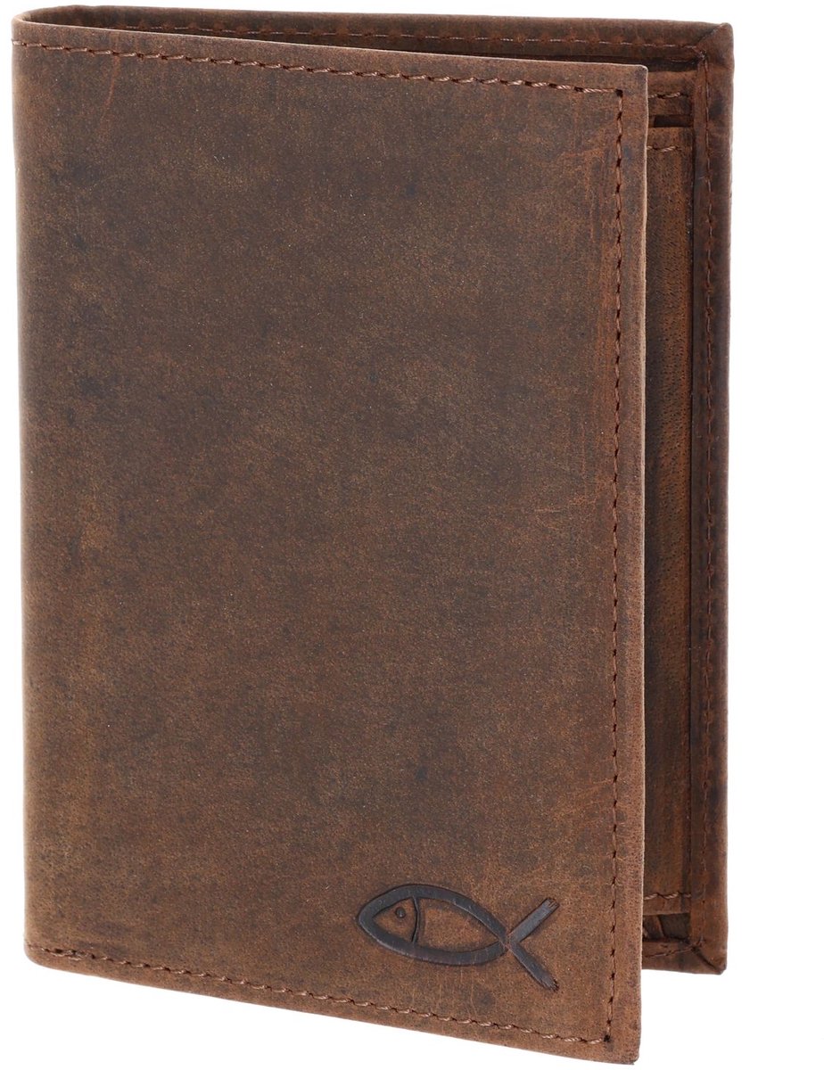 oxmox Leren portemonnee Leather RFID Protect Kombibörse Freedom Fish Embossed Vintage Dark Brown donkerbruin