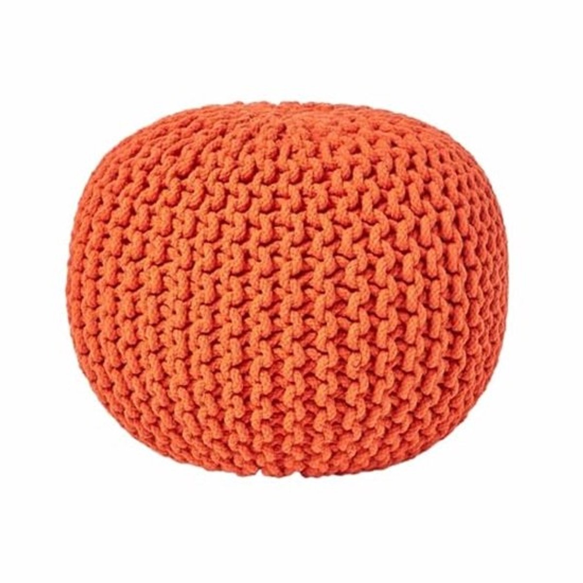 Knitted Burnt Orange Pouf Footstool - 100% Cotton for Living Room, Kids, and Seniors