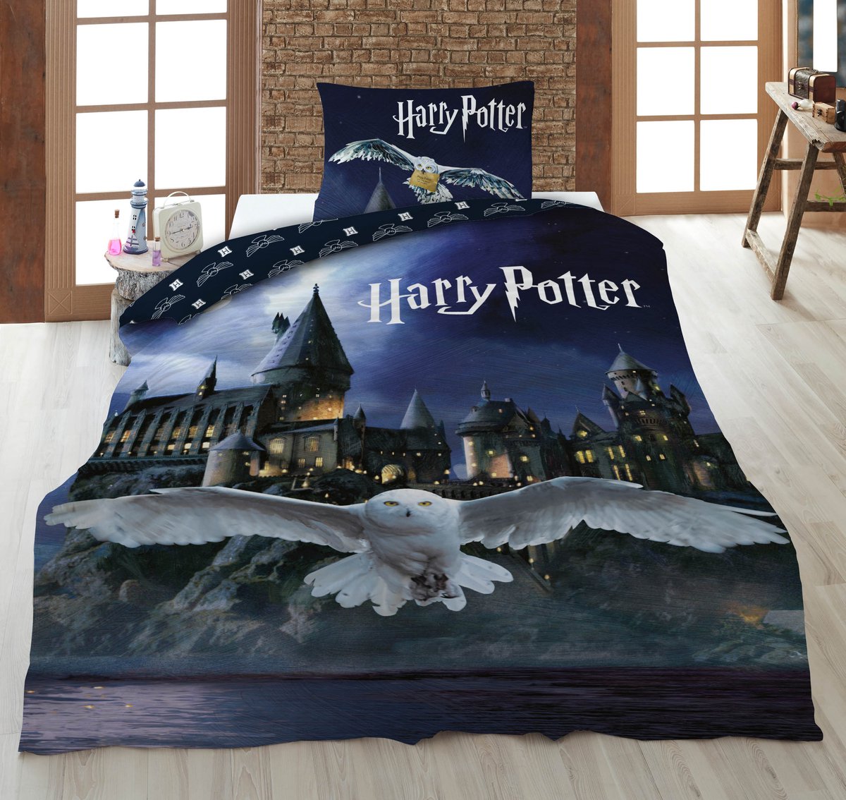 Harry Potter Dekbedovertrek Hogwarts Hedwig - Eenpersoons - 140  x 200 cm - Polyester