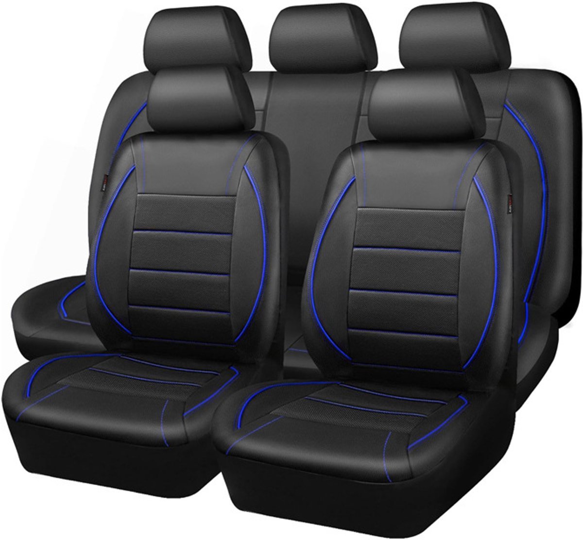 casalora - 9-Delig Autostoelhoezen set - Zwart-Blauw - Universeel voor auto - Stoelhoes Auto - Bestuurder/Bijrijder Stoelhoes/Achterbank