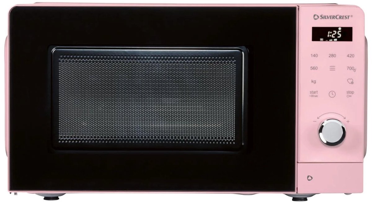 Silvercrest Magnetron - Roze - Vermogen: 700 W - Standen: 5 - 20L - Draaiplateau: Ø25,5 cm - Voor verwarmen, koken en ontdooien - In een trendy retro design - Intuïtieve bediening met draaiknoppen