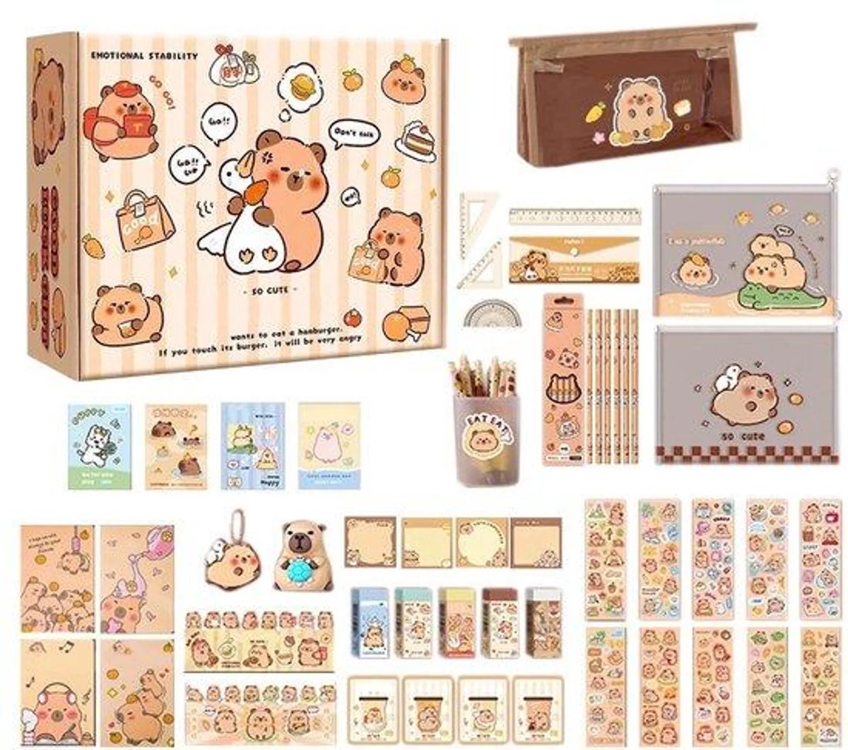 Capybara schrijfwarenset - Capibara etui - Pennenzak - Schoolspullen - Jongens en Meisjes - Capybara Pennen - Voor schrijven, tekenen, dagboek bijhouden en scrapbooken