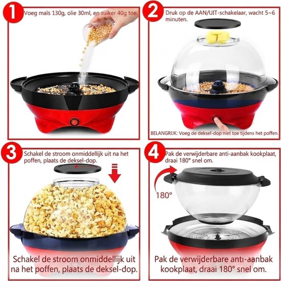 Premium Popcorn Machine - Popcornmakers - Popcornpan - Mais - lucht popcorn — afbeelding 5