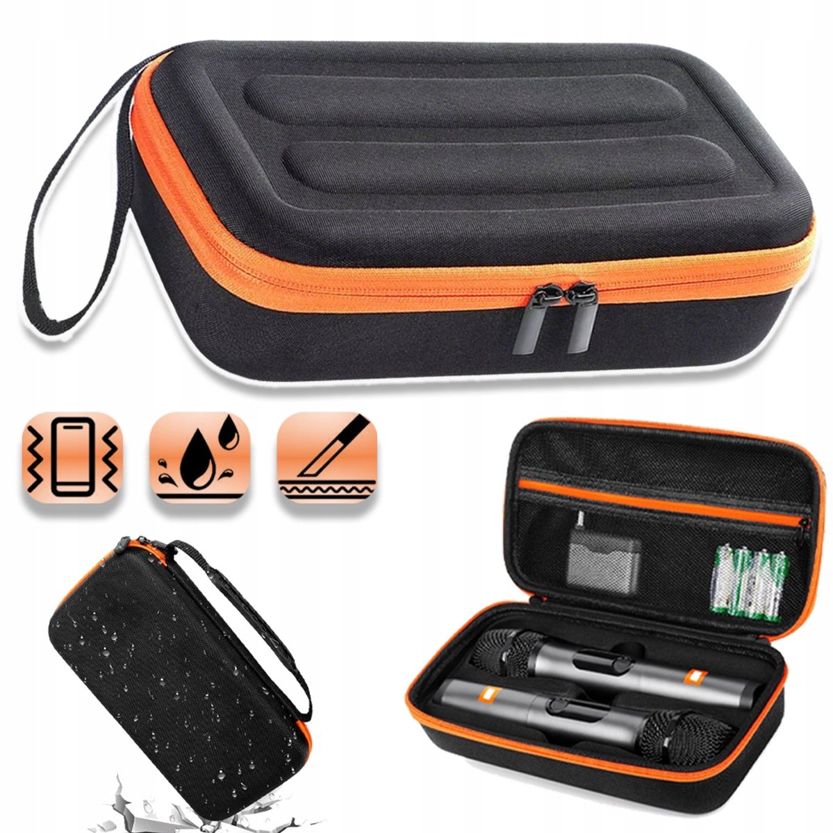 Dubbele Opbergtas Voor Handmicrofoons Van JBL Partybox - Waterdichte Schokbestendige En Stofwerende Harde EVA-Hoes 2 Microfoonsleuven En Een Ritsvak Op Maat Gemaakt Met Handriem - Zwart 27x15x7cm