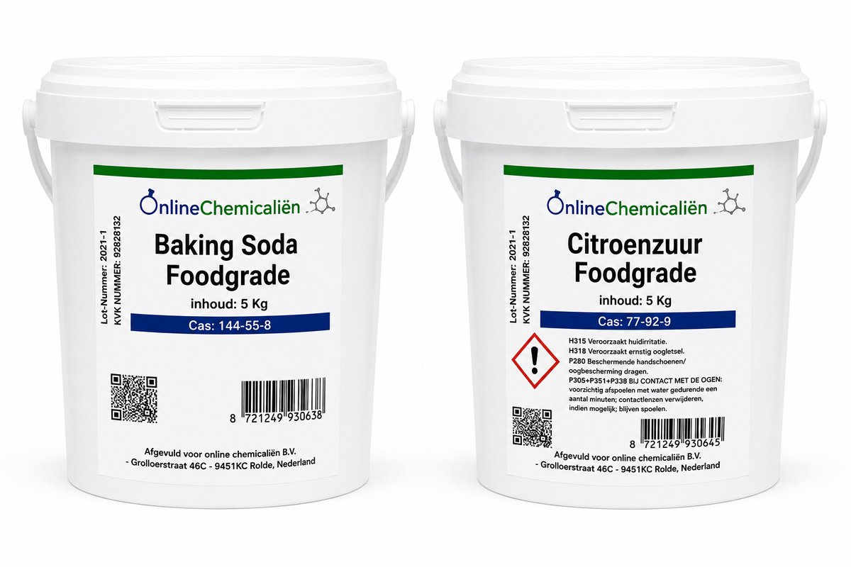 Online chemicalien - Baking Soda Foodgrade & Citroenzuur Foodgrade - 2 x 5 kg - Voor Bakken En Koken