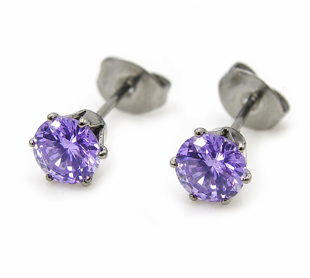 Titanium Oorknopjes 5 mm – Lichtpaarse Zirkonia – Zilverkleurig – Hypoallergeen – Dames Oorbellen