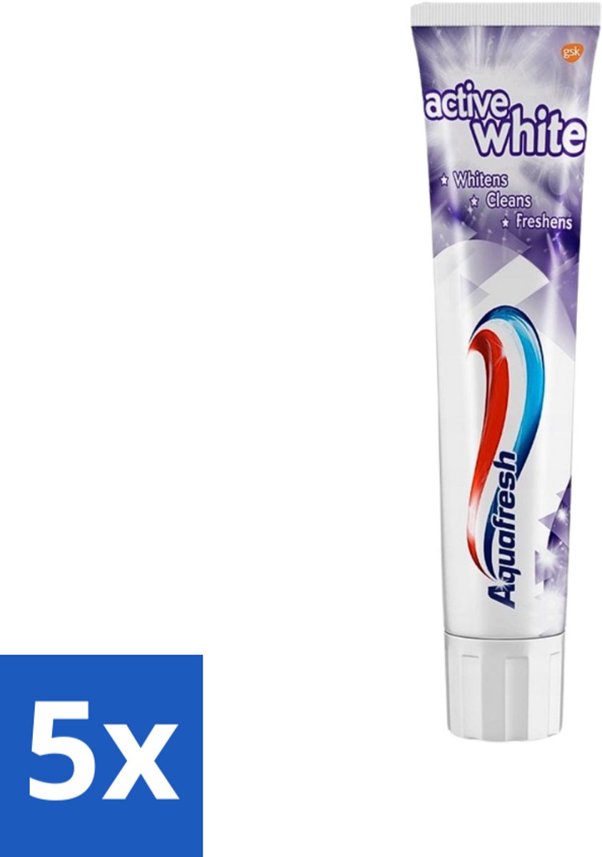 5 x Aquafresh - Tandpasta - Whitening - Stralend Witte Tanden - 100 ml - Tandpasta Whitening - Stralende Tanden - Witte Tanden - Frisse Adem - Tandplak Verwijderen