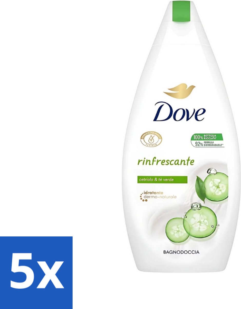 5 x Dove - Douchegel - Refreshing - Komkommer & Groene thee - Verfrissend - 400 ml - Douchegel - Frisheid - Verfrissend - Kalmerende Scrub - Uitdroging Voorkomen