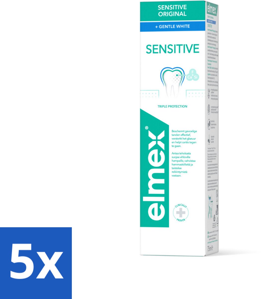 5 x Elmex Tandpasta Sensitive Gentle White 75 ml - Tandpasta - Mondhygiëne - Tanden - Tandvlees - Glimlach