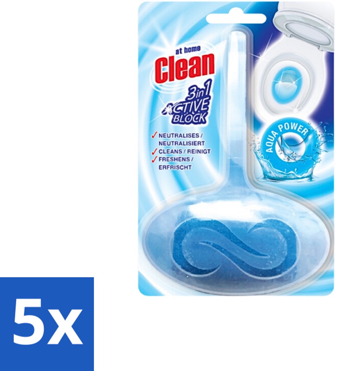 5 x At Home - Clean - Toiletblok - 3in1 Active - Aqua Power - Neutraliseert & Reinigt - 1 Blok - Toiletblok - Reinigen - Neutraliseren - Frisheid - Geuren Neutraliseren