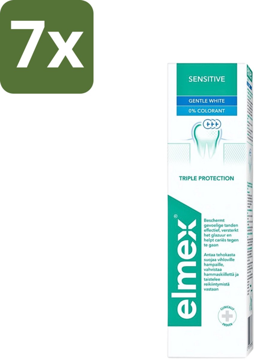 7 x Elmex - Tandpasta - Sensitive Whitening - Triple Protection - 75 ml - Gevoelige Tanden - Tandpasta - Witte Glimlach - Mondgezondheid - Bacteriën Bestrijden