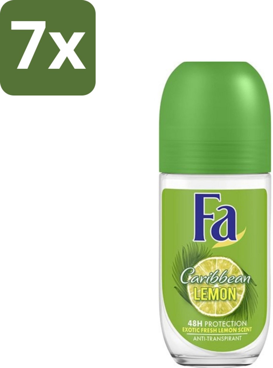 7 x Fa - Deodorant Roller - Caribbean Lemon - Verfrissend - 48 uur Bescherming - Citrusachtig - 50 ml - Deodorant Roll-on - 48 Uur Bescherming - Citrus Geur - Caribische Citroen - Fris