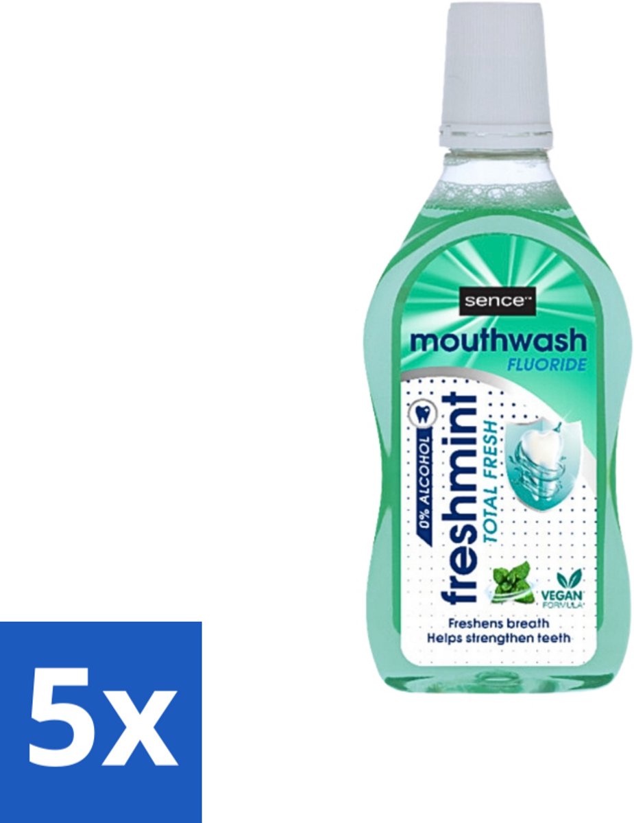 5 x Sence - Fresh Freshmint - Mondwater - Fris & Muntig - 500 ml - Mondwater - Mondverzorging - Frisse Adem - Tandplak - Mintsmaak