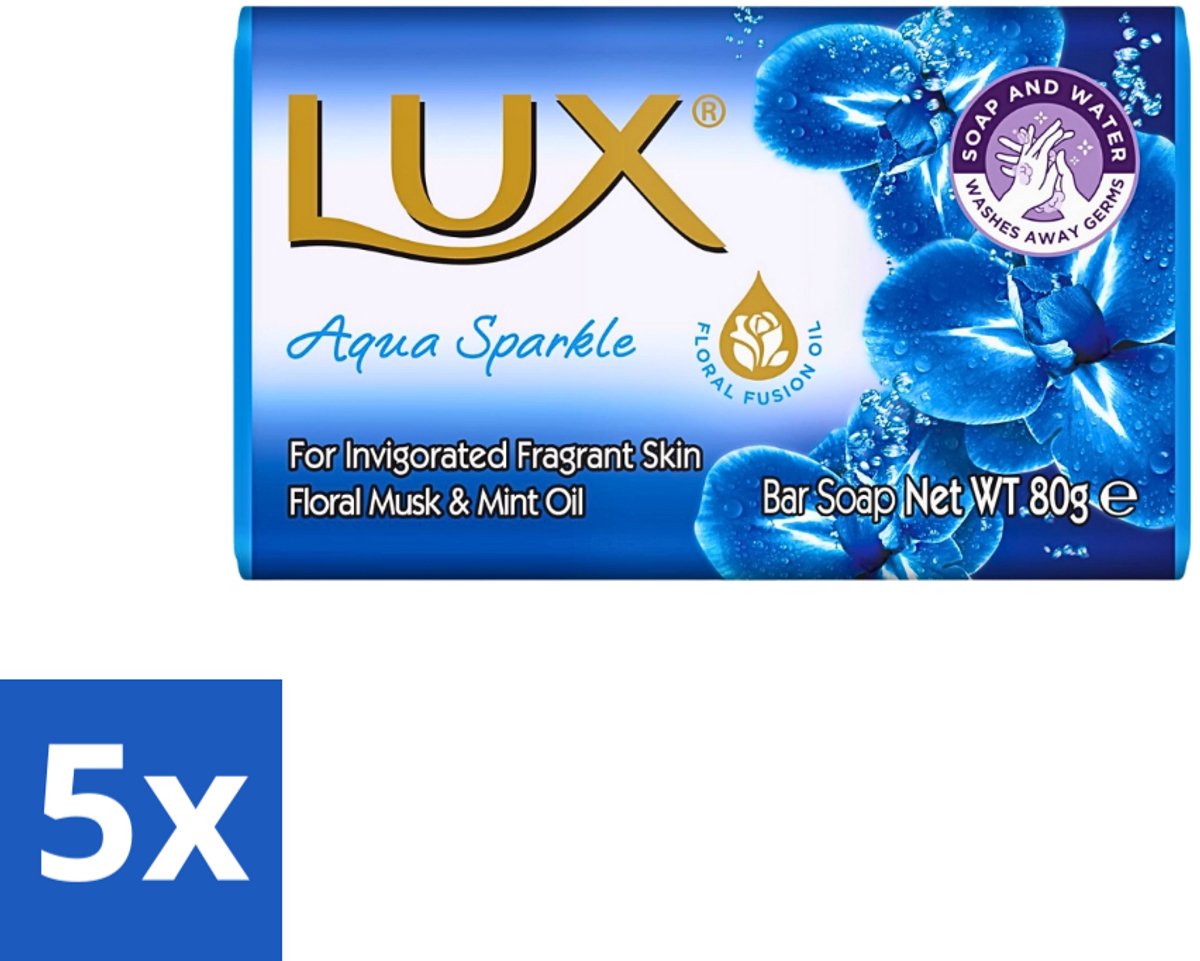 5 x Lux - Zeep - Aqua Sparkle - Hydraterend - Verkwikkende Geur - 80 g - Zeep - Hydraterende Zeep - Verkwikkende Geur - Zeep Met Aromatische Oliën - Zeep Met Lotus-extract